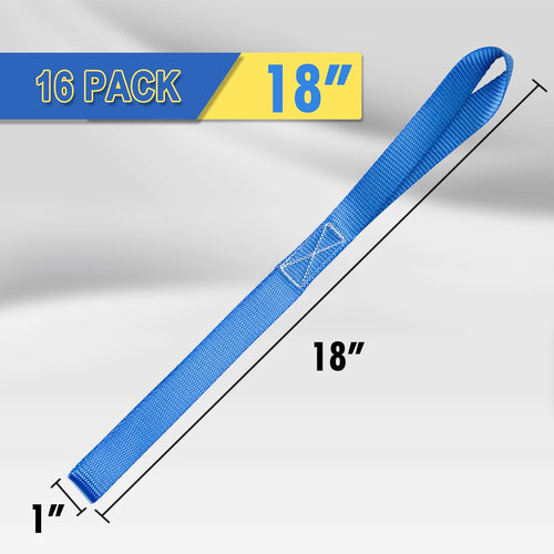 16 Pack 1"X18" Soft Loop Motorcycle Tie down Straps 3600Lbs Load Capacity Tie-Down Loops for Secure Trailering of Bikes, ATV, Lawn Equipment, Blue