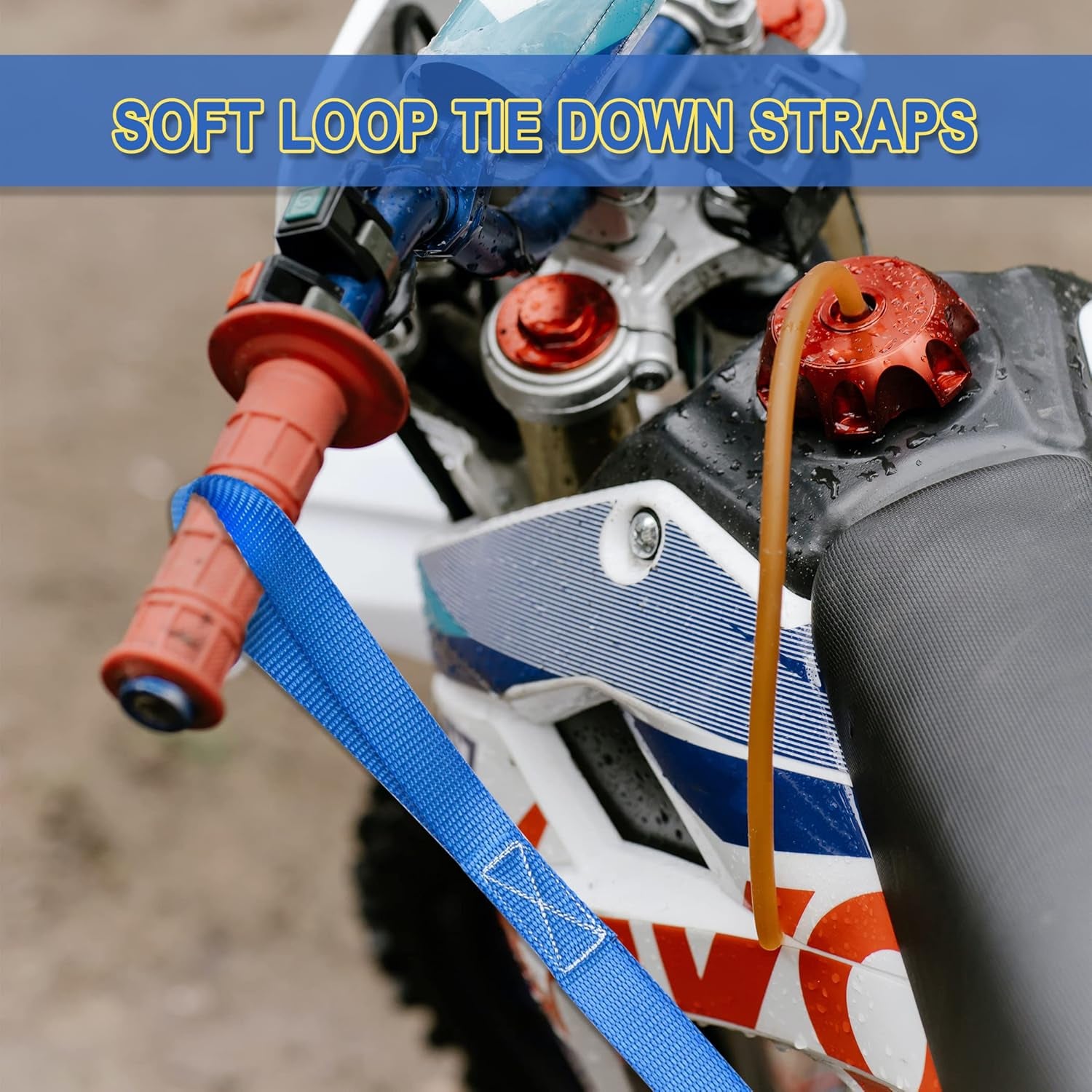 16 Pack 1"X18" Soft Loop Motorcycle Tie down Straps 3600Lbs Load Capacity Tie-Down Loops for Secure Trailering of Bikes, ATV, Lawn Equipment, Blue